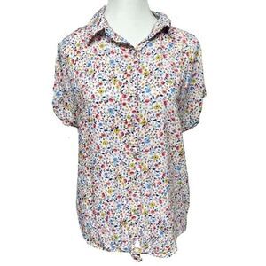 Jane Delancey Ditsy Floral Print Tie Front Short Sleeve Button Up Blouse M